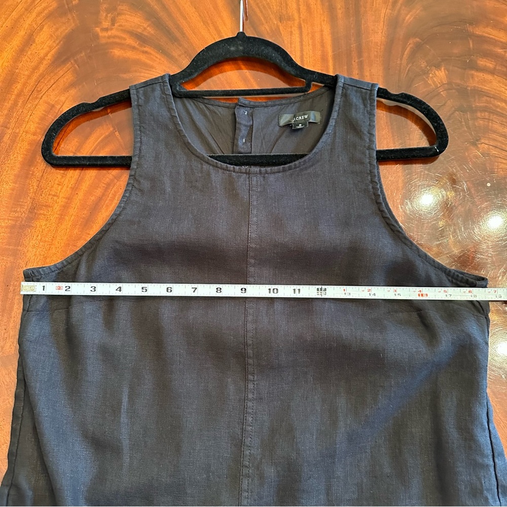 Like New J.Crew Linen Shift Dress Black Sleeveless Button Back Pockets Small - Picture 7 of 11